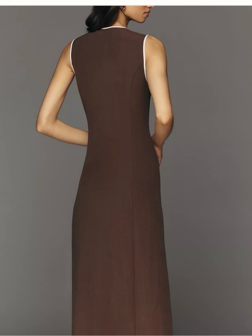 Anthropologie Brown Sleeveless Midi Dress with White Trim - Picture 3 of 3